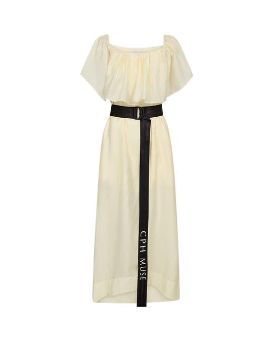 CMMOLLY – KLEID MIT RÜSCHEN UND GÜRTEL IN GELB