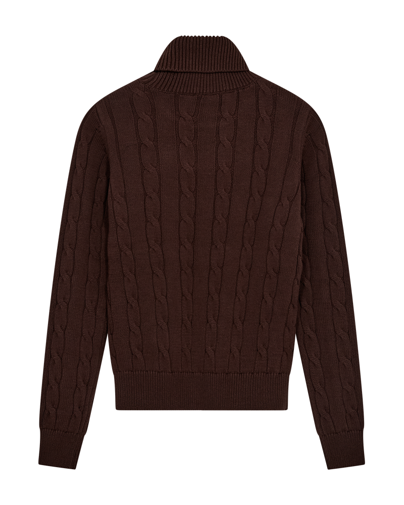 CMKOTOM – KABELSTRICK-PULLOVER MIT GESTICKLTEM LOGO-DETAIL IN BRAUN