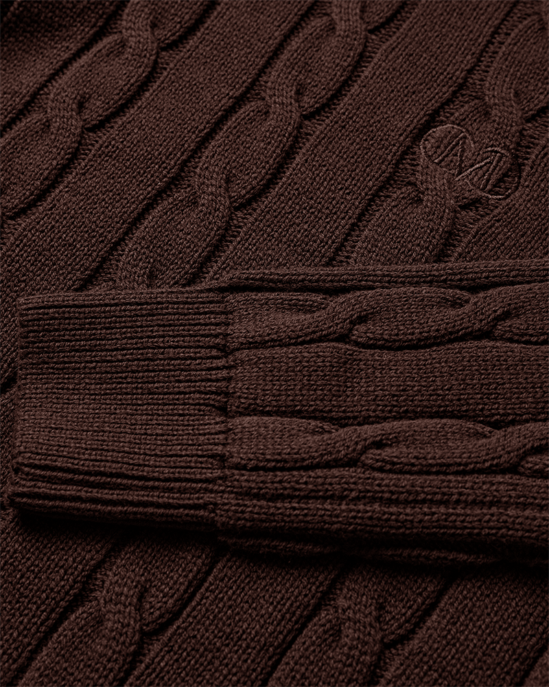 CMKOTOM – KABELSTRICK-PULLOVER MIT GESTICKLTEM LOGO-DETAIL IN BRAUN