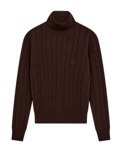 CMKOTOM – KABELSTRICK-PULLOVER MIT GESTICKLTEM LOGO-DETAIL IN BRAUN