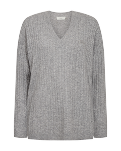 CMCASHA – KABELSTRICK-PULLOVER MIT GESTICKTEM LOGO-DETAIL IN GRAU
