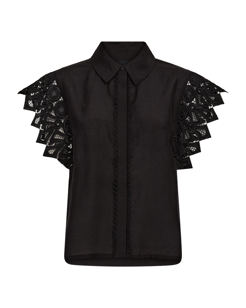 CMMOLLY – HEMD MIT CUT-AND-SEW-SPITZE IN SCHWARZ