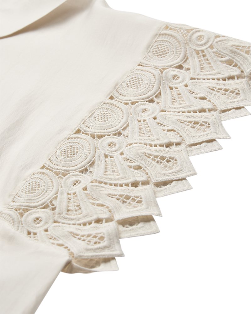 CMMOLLY – HEMD MIT CUT-AND-SEW-SPITZE IN WOLLWEISS