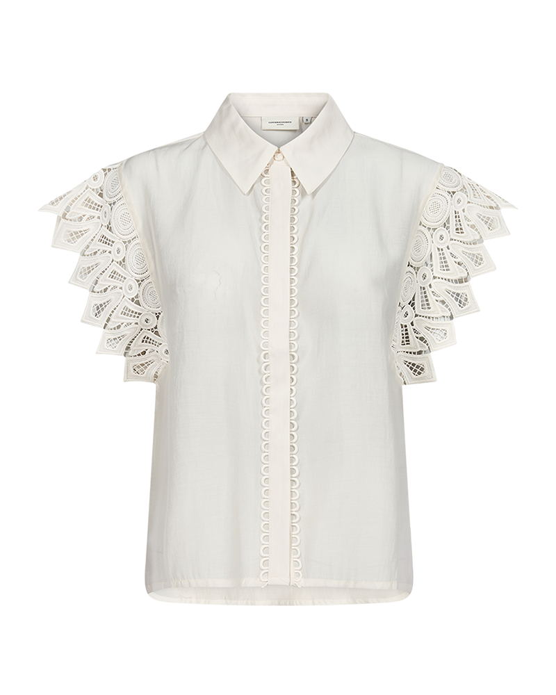 CMMOLLY – HEMD MIT CUT-AND-SEW-SPITZE IN WOLLWEISS