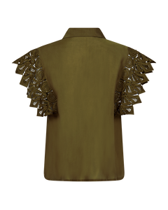 CMMOLLY – HEMD MIT CUT-AND-SEW-SPITZE IN KHAKIGRÜN