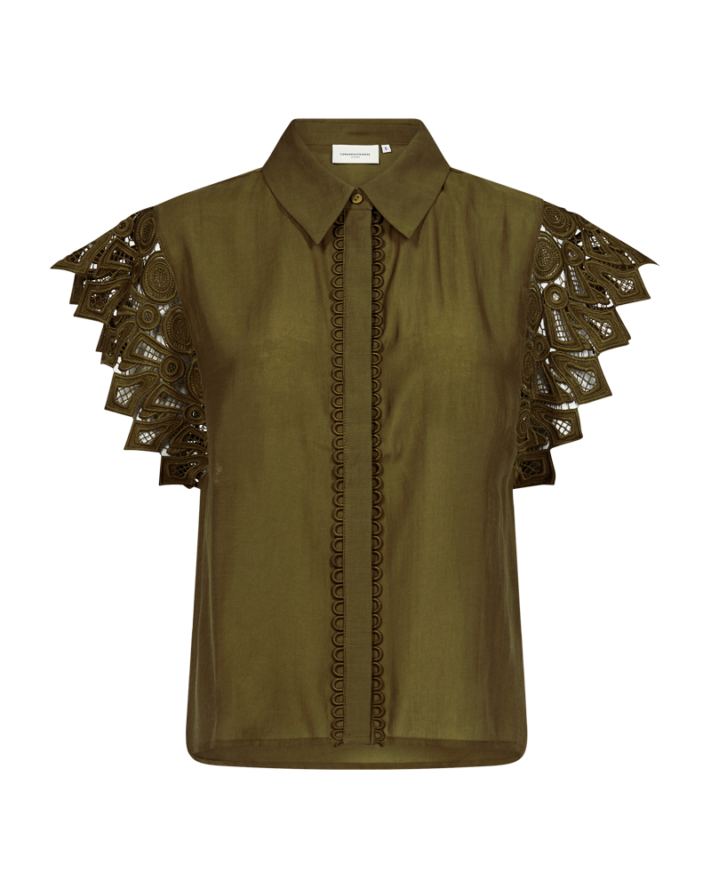 CMMOLLY – HEMD MIT CUT-AND-SEW-SPITZE IN KHAKIGRÜN
