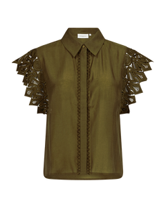 CMMOLLY – HEMD MIT CUT-AND-SEW-SPITZE IN KHAKIGRÜN