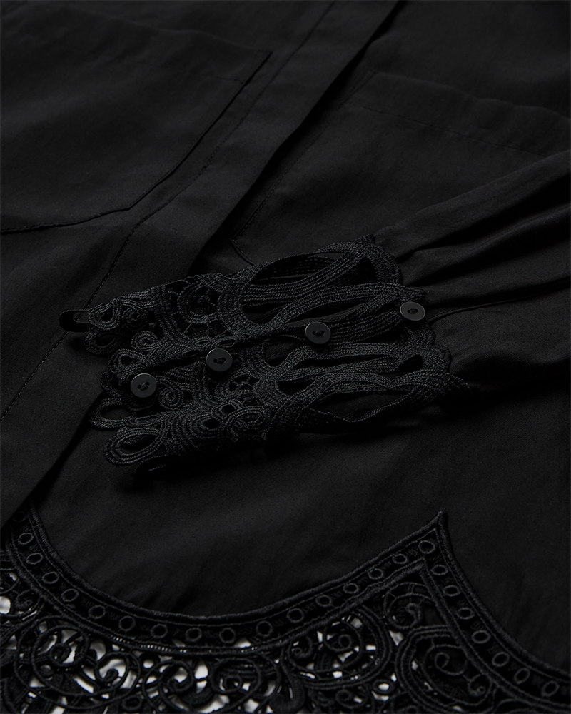 CMMOLLY - SHIRT MIT SPITZENBESATZ IN SCHWARZ