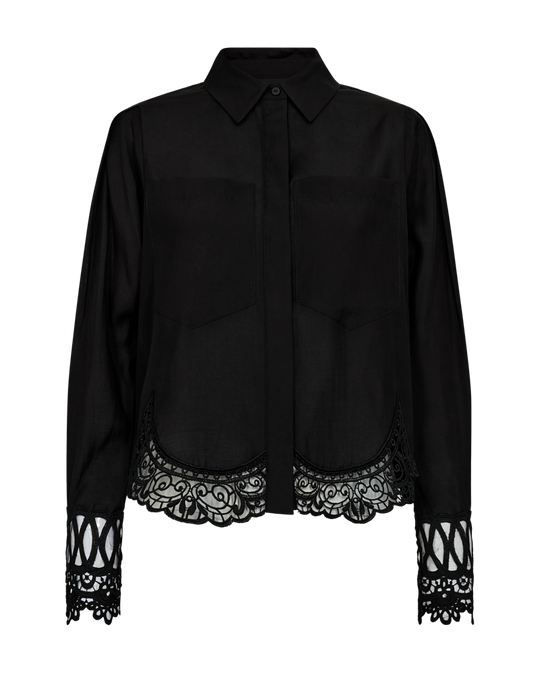 CMMOLLY - SHIRT MIT SPITZENBESATZ IN SCHWARZ
