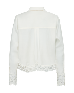 CMMOLLY - SHIRT MIT SPITZENBESATZ IN WOLLWEISS