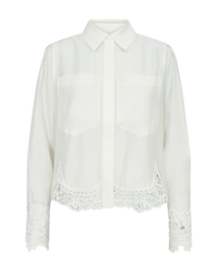 CMMOLLY - SHIRT MIT SPITZENBESATZ IN WOLLWEISS