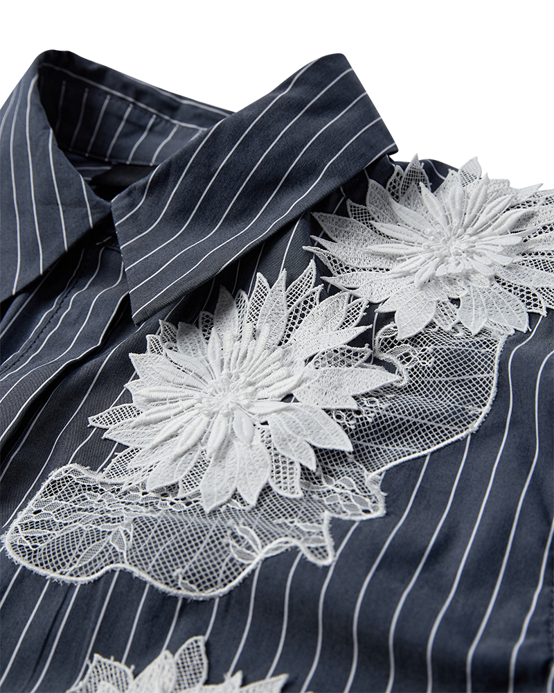 CMSHIR - GESTREIFTES HEMD MIT BLUMEN IN GRAU