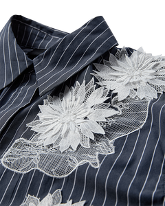 CMSHIR - GESTREIFTES HEMD MIT BLUMEN IN GRAU