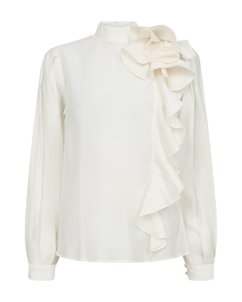 CMMOLLY – BLUSE MIT VOLANTEN IN WOLLWEISS