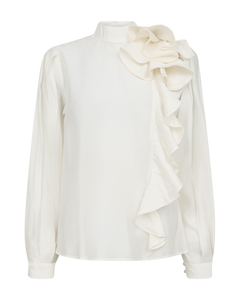CMMOLLY – BLUSE MIT VOLANTEN IN WOLLWEISS