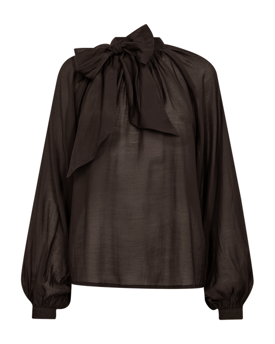 CMTILLY – BLUSE MIT SCHLEIFENDETAIL IN BRAUN