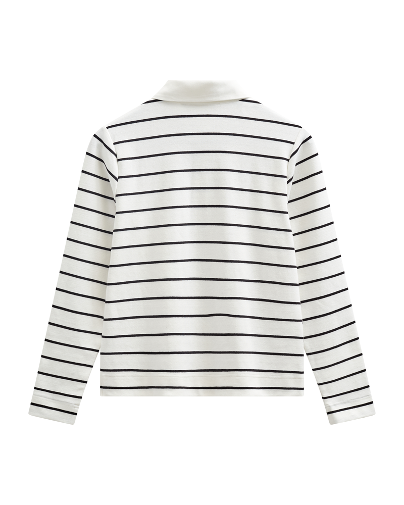 CMMUSE – POLOSHIRT MIT STREIFEN IN WOLLWEISS UND SCHWARZ