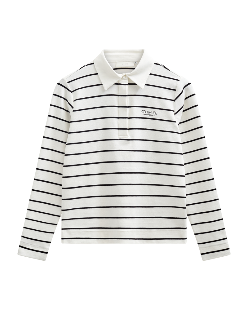 CMMUSE – POLOSHIRT MIT STREIFEN IN WOLLWEISS UND SCHWARZ