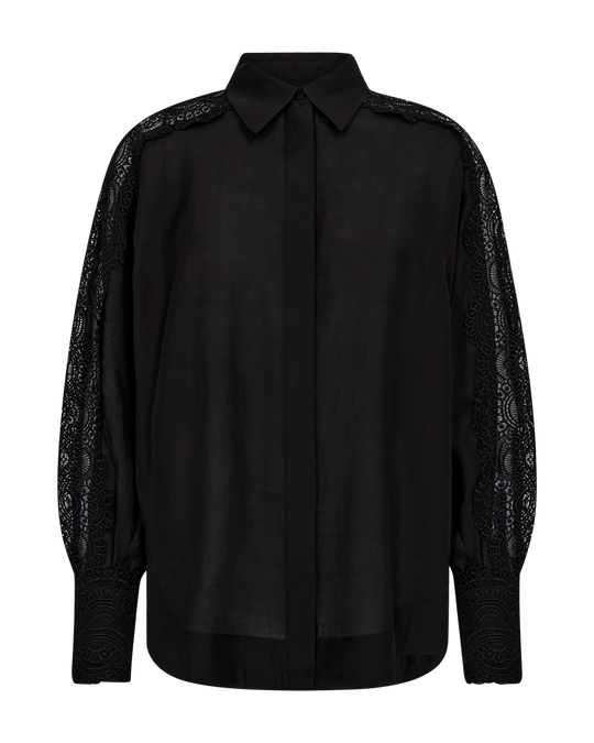 CMMOLLY – HEMD MIT CUT-AND-SEW-SPITZE IN SCHWARZ