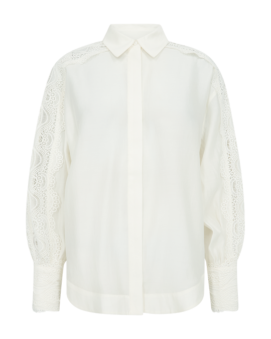 CMMOLLY – HEMD MIT CUT-AND-SEW-SPITZE IN WOLLWEISS