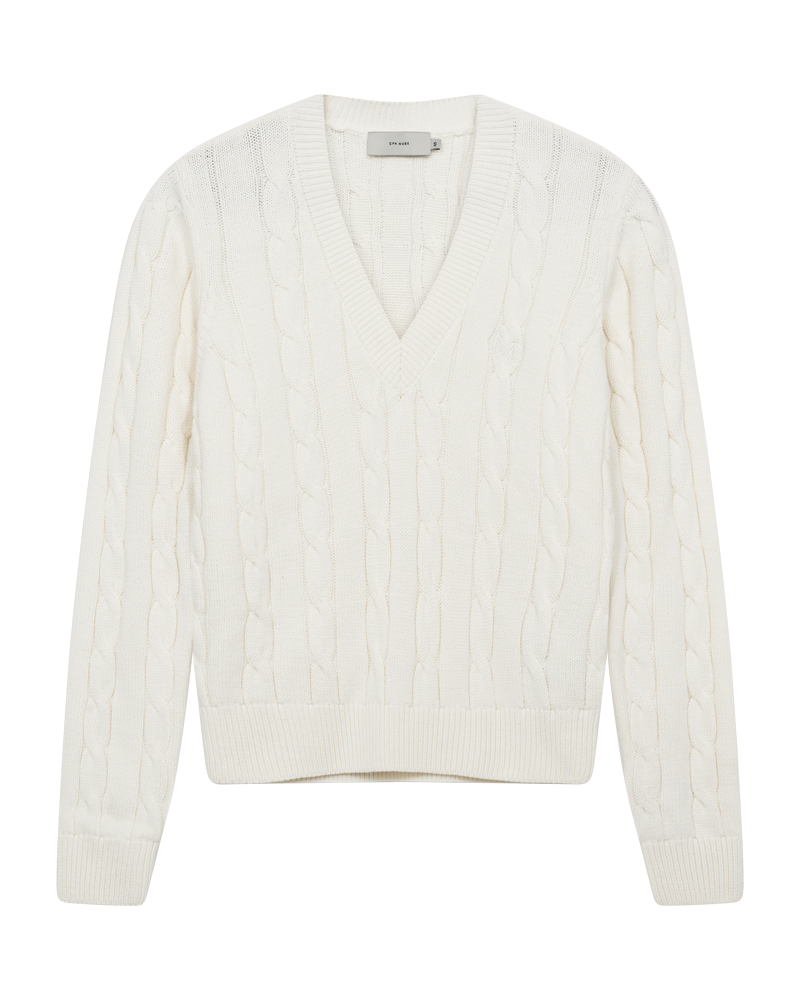 CMKOTOM – ZOPFSTRICKPULLOVER IN WOLLWEISS