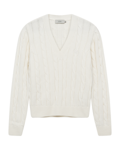 CMKOTOM – ZOPFSTRICKPULLOVER IN WOLLWEISS