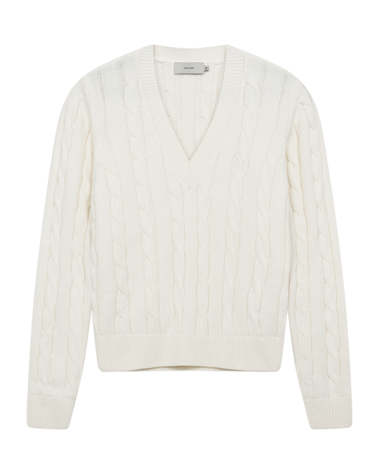 CMKOTOM – ZOPFSTRICKPULLOVER IN WOLLWEISS