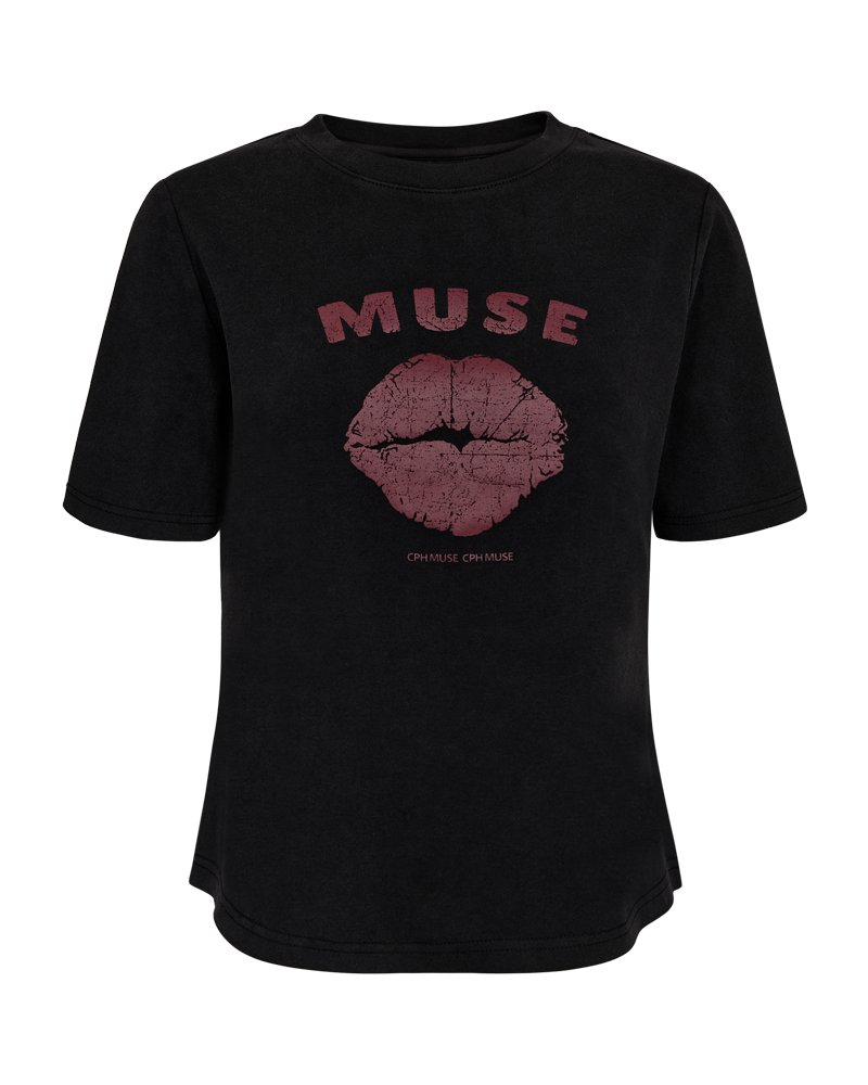 CMMUSE – T-SHIRT MIT PRINT IN SCHWARZ UND ROT