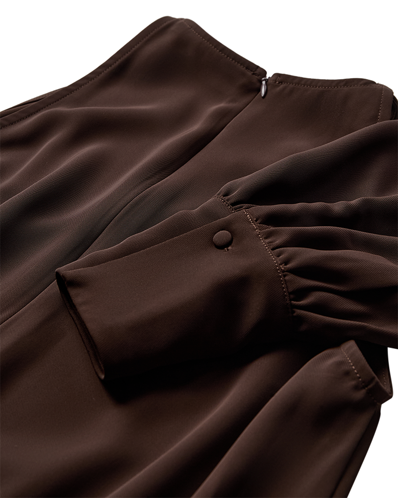 CMSANA – KLEID MIT BALLONÄRMELN IN BRAUN