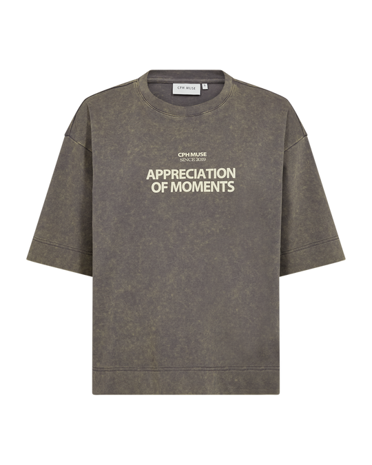 CMMUSE – T-SHIRT MIT PRINT IN BRAUN UND BEIGE