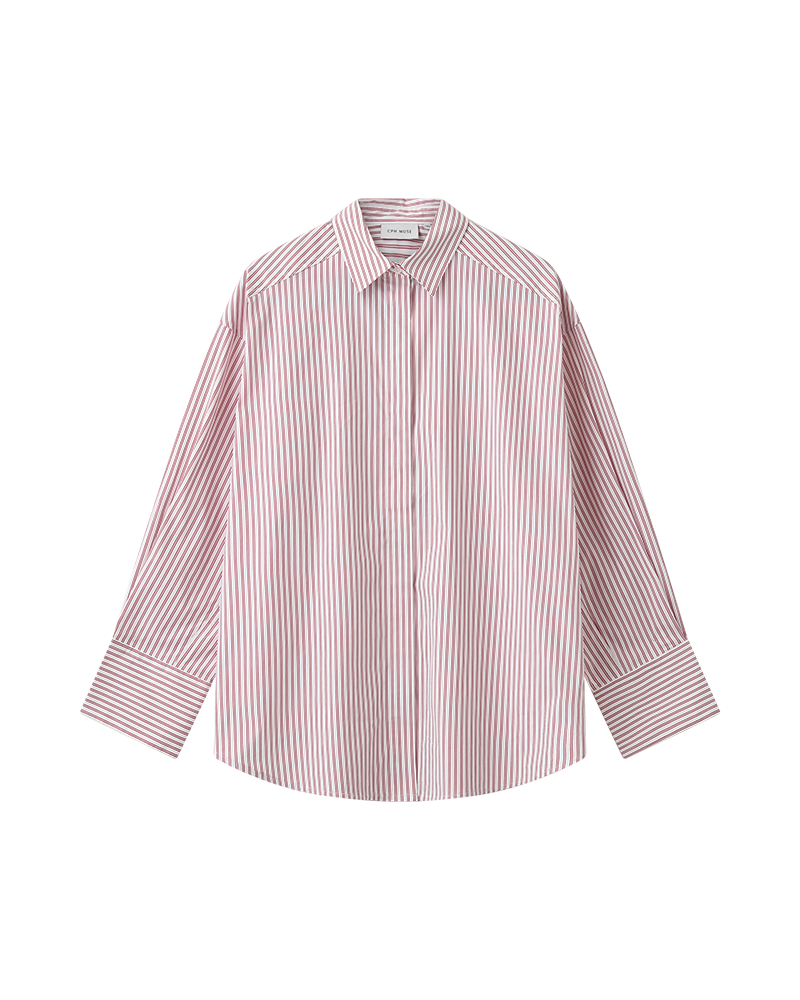 CMMARYANN – OVERSIZE-HEMD IN GESTREIFT WEISS UND ROT