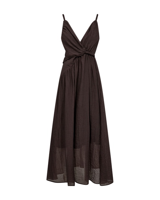 CMJOAN – KLEID MIT V-AUSSCHNITT IN BRAUN