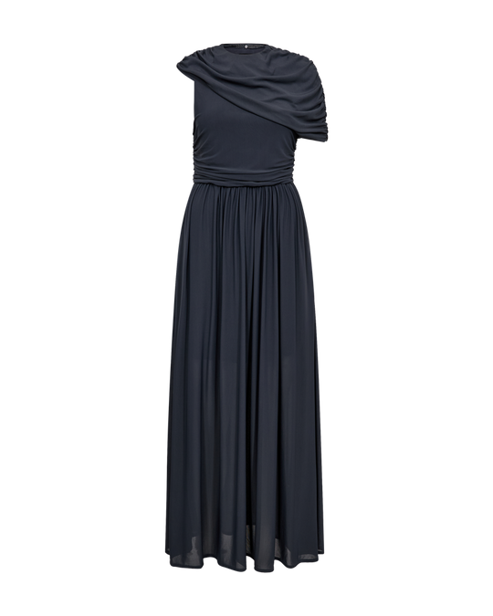 CMMEJSE – KLEID MIT DRAPIERTEM REVERS IN BLAU