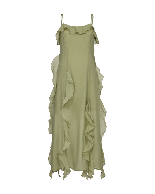 CMTILLY – KLEID MIT RÜSCHEN IN GRÜN