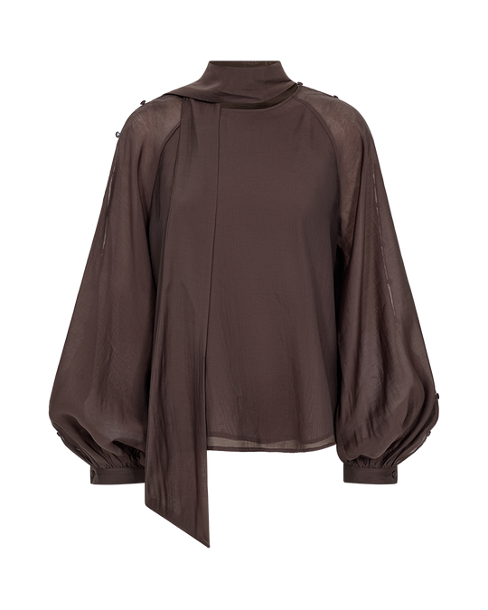 CMTILLY – BLUSE MIT ABNEHMBAREM SCHAL IN BRAUN