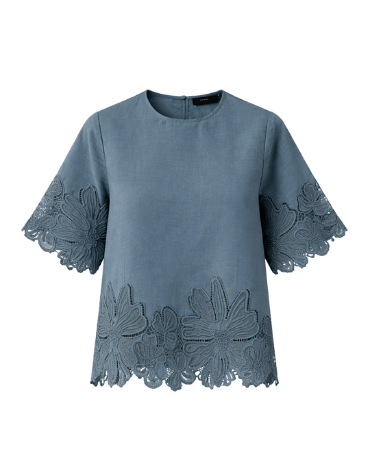 CMMOLLY – BLUSE  MIT SPITZENSTICKEREI IN BLAU
