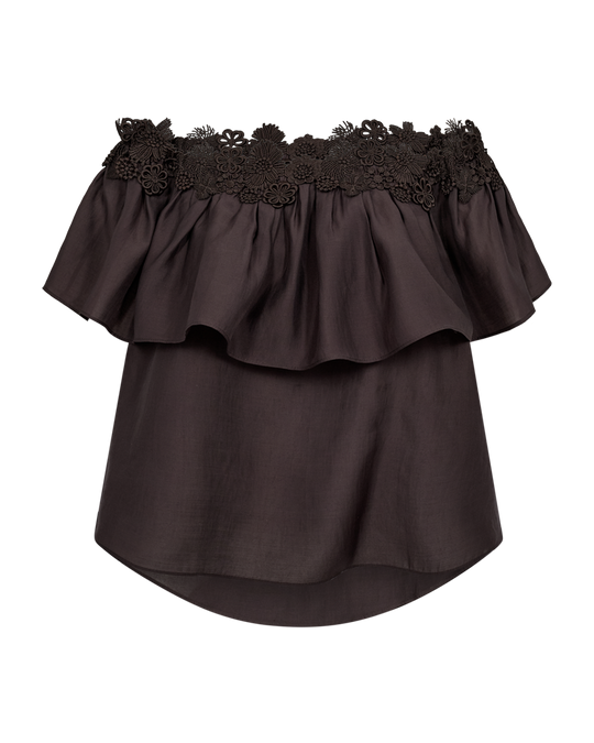 CMMOLLY – OFF-SHOULDER-BLUSE IN BRAUN