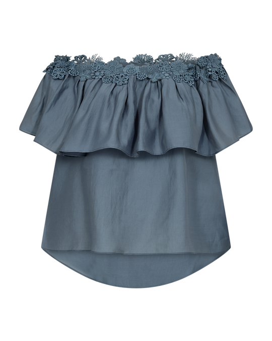 CMMOLLY – OFF-THE-SHOULDER-BLUSE IN BLAU