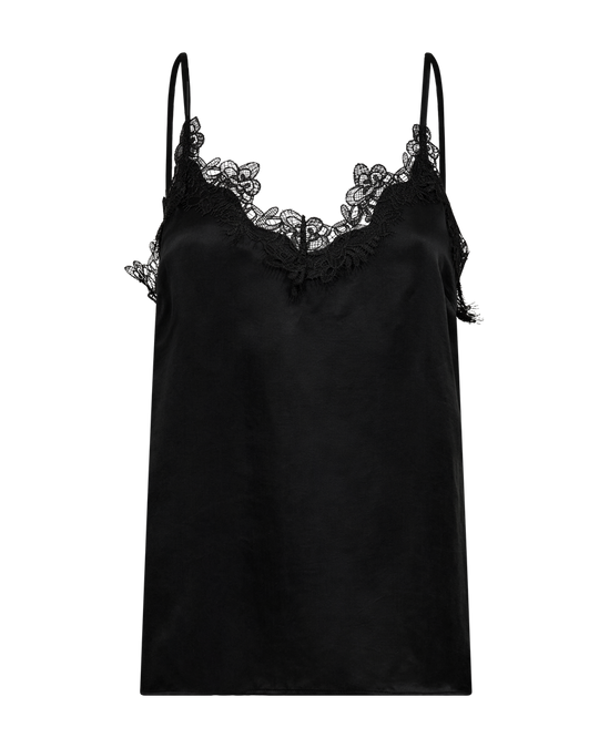 CMSILIA – SATIN-TOP MIT SPITZE IN SCHWARZ