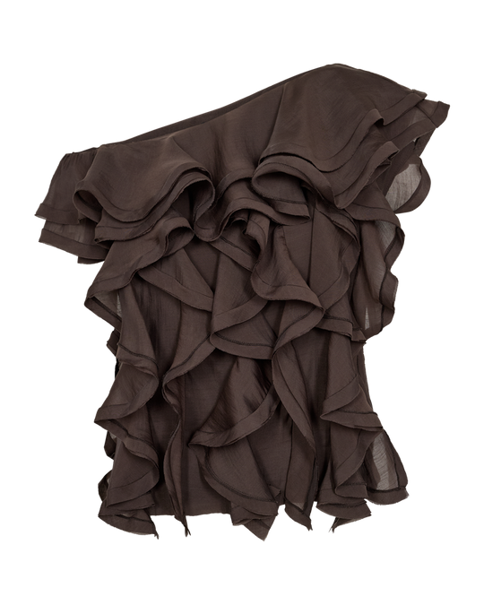 CMTILLY - ONE-SHOULDER BLUSE IN BRAUN