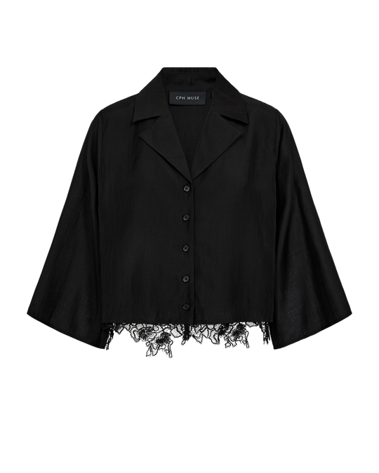 CMMOLLY – HEMD MIT SPITZEN-DETAILS IN SCHWARZ