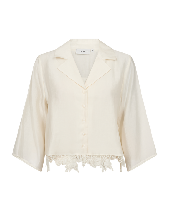 CMMOLLY – HEMD MIT SPITZEN-DETAILS IN WEISS